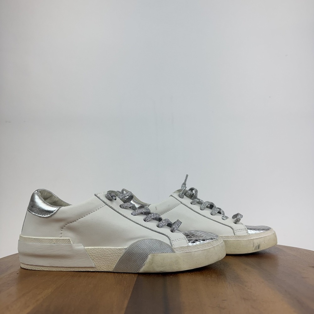 Womens Dolce Vita Zina White Leather Casual Lace Up Sneakers Shoes Size 6 M GUC